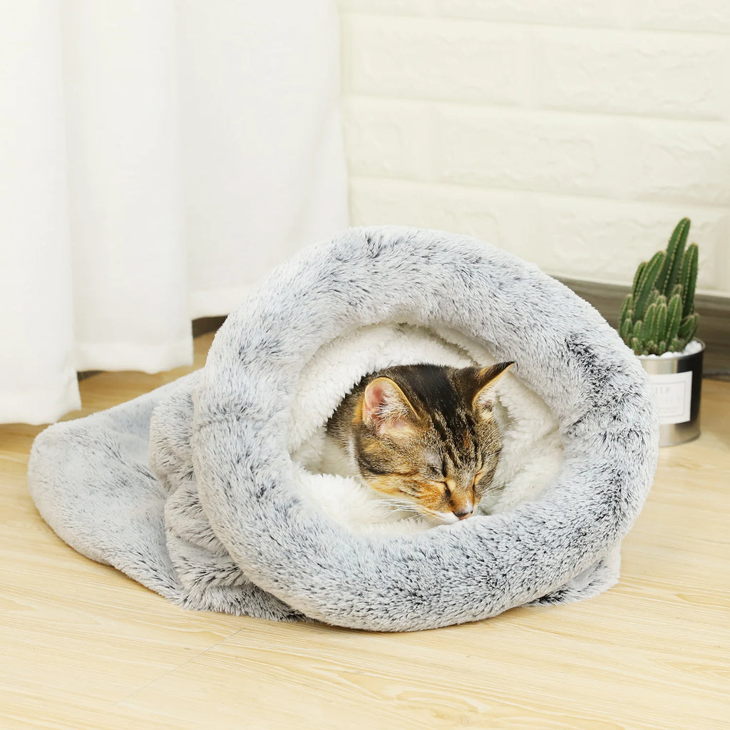 Saco De Dormir Para Gatos Cálido De Invierno - 3 Capas, Terciopelo Y Piel De Cordero, Lavable