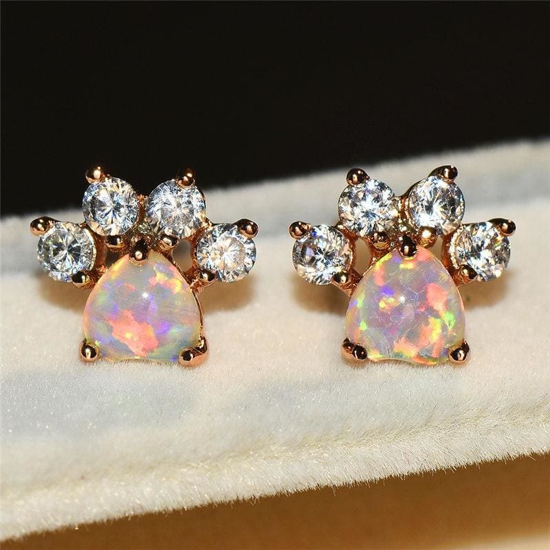 Boucles d'oreilles patte de chat en argent et quartz rose