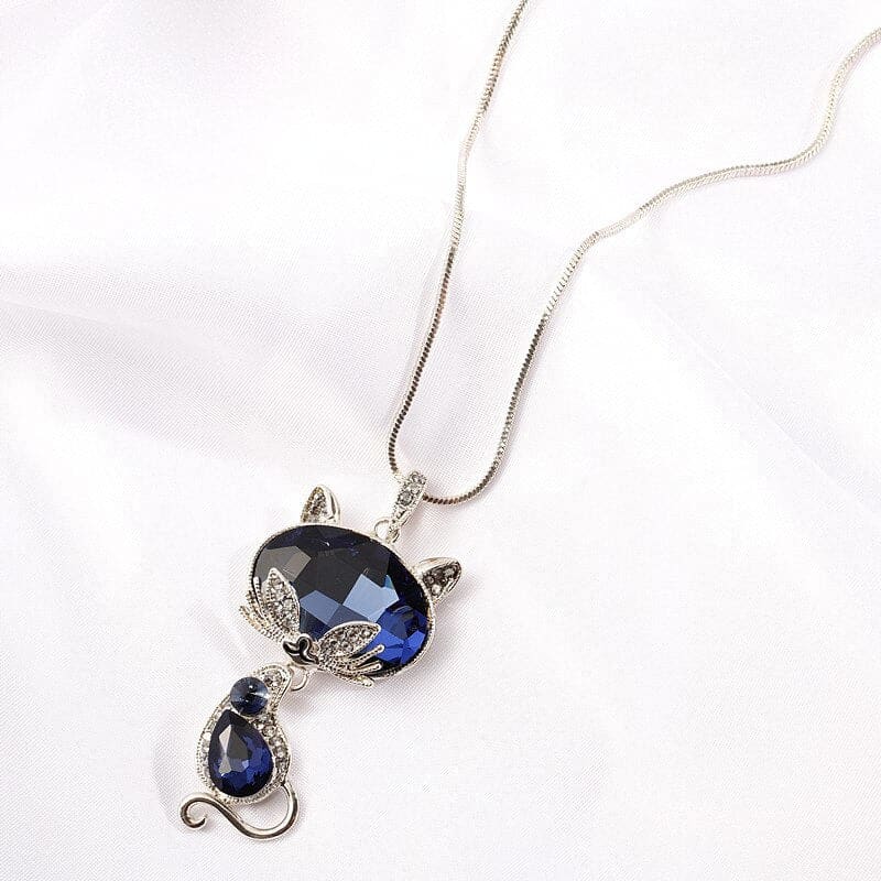 Pendentif chat en hématite Bleu métallisé Base plate pour poser 3.1 cm