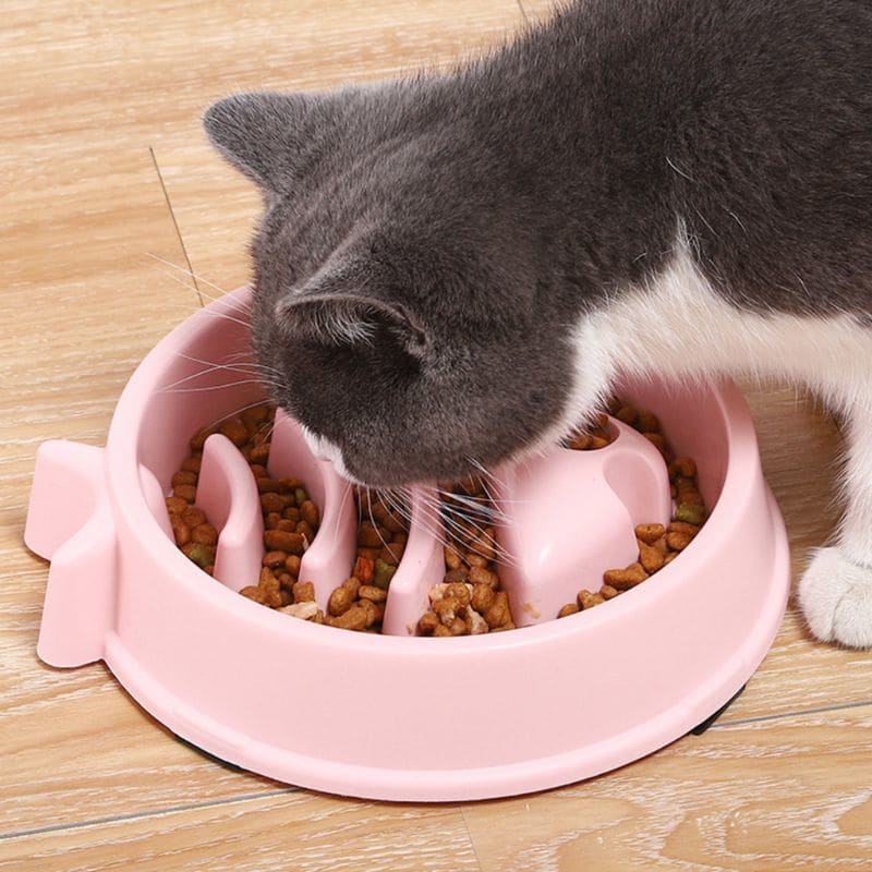 Lot De 2 Gamelles Anti-glouton Pour Chat En Céramique - 16x16cm, Rose Et Blanc - Ralentit La Prise Alimentaire - 7