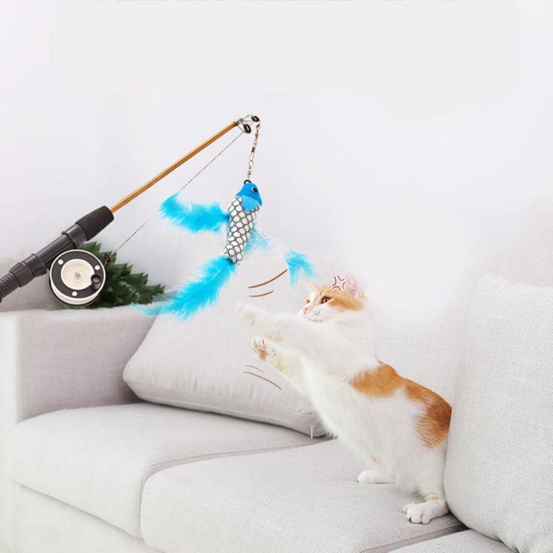Toy Telescopic Fishing Rod with Reel for Cat