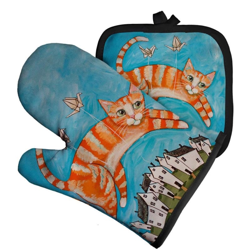 Set gant de cuisine et manique chats Cats meow par Danica Jubilee