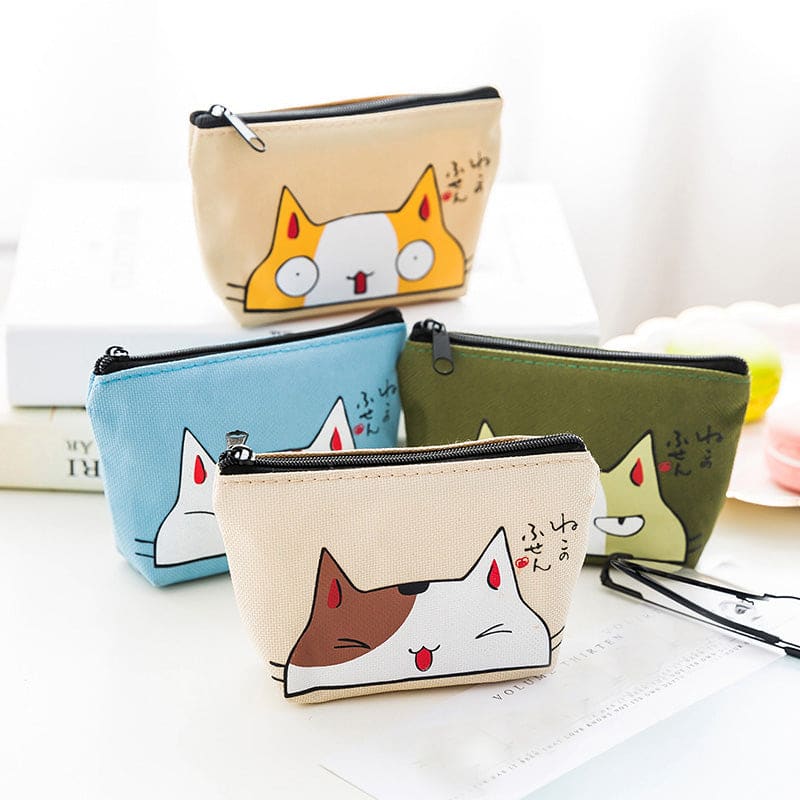 Petit Porte-Monnaie Chat Kiub – Bourse Fermeture Éclair Motif Chat Adorable, Format Compact Et Pratique (Noir)