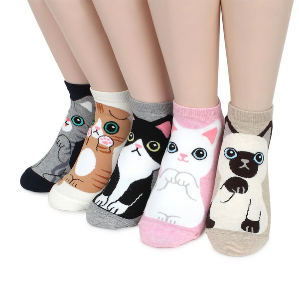 SPRINGKAT™ Cat Face Socks (PACK OF 5 PAIRS)