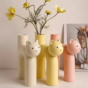 Hand Painted Ceramic Cat Vase