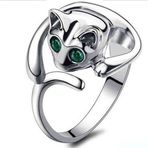 Bague chat Abyssin aux yeux verts ABYKAT™ bague chat, verts, métal bagues, bagues