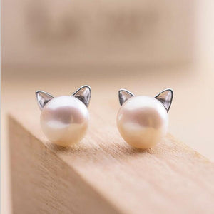 Boucles d’oreilles chat perle oreilles en argent PEARLYKAT™ Bijoux, boucle d’oreilles, boucles chat,