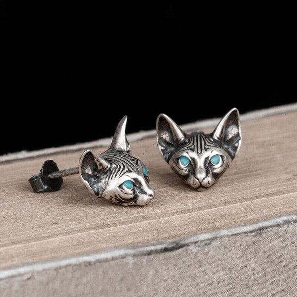 Boucles d'oreilles chat Sphynx aux yeux bleus