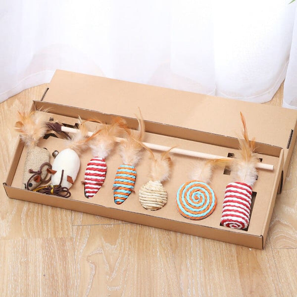 Coffret cadeau jouets pour chat en plume et sisal GIFBOXKAT™ sisal, jouet souris, jouets, 