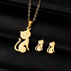 Ensemble De Bijoux Chat Mignon - Pendentif, Bracelet Et Boucles D'Oreilles Argenté - Cadeau Parfait Pour Les Amoureux Des Chats - 3