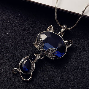 Collier pendentif silhouette de chat en cristal bleu SUATYKAT™ Bijoux, bleu, colliers / pendentifs, 