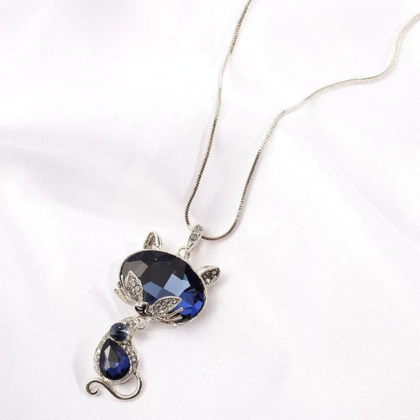 Collier pendentif silhouette de chat en cristal bleu SUATYKAT™ Bijoux, bleu, colliers / pendentifs, 