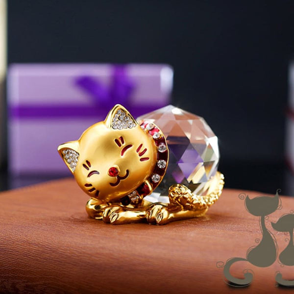 Figurine chat boule de cristal décorative