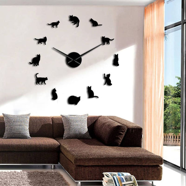 Horloge murale géante chats 3D quartz THREDKAT™ horloge chat, quartz, Maison / Décoration, pe, 