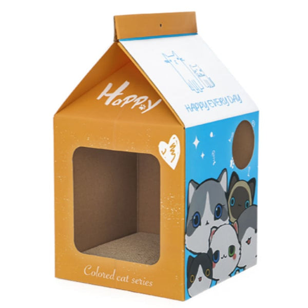 Maisonnette pour chat en carton forme de pack lait MILKAT™ couchages, griffoir, griffoir intéractif,