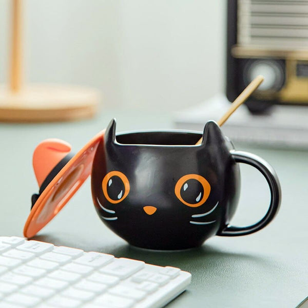 Wizard black cat mug with hat