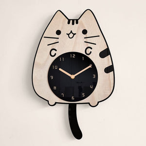 Pendule chat cartoon quartz en bambou TUNGKAT™ horloge chat, Maison / Décoration, pendule