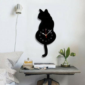Pendule chat noir queue qui bouge CLOKAT™ horloge chat, Maison / Décoration, pendule
