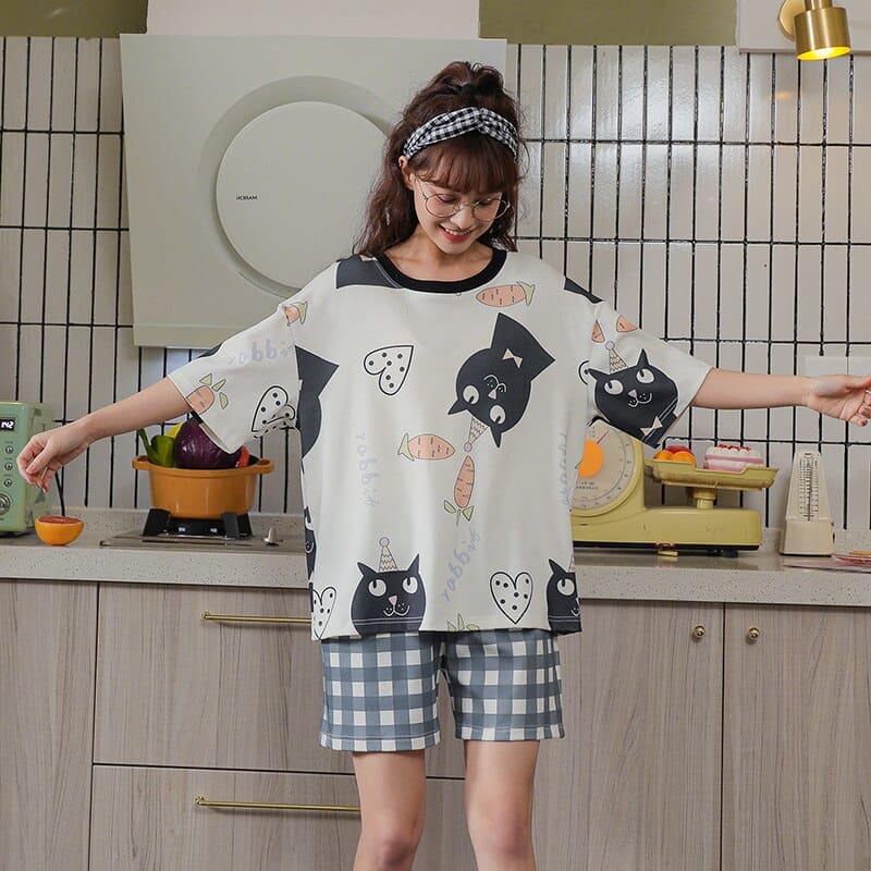 Pyjama en velours bicolore à motif chat fille blanc Pyjama en velours bicolore à motif chat fille blanc