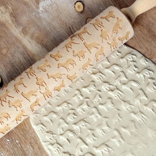 Rouleau à pâtisserie en bois de pin motifs chat ROLLSKAT™ cuisine,