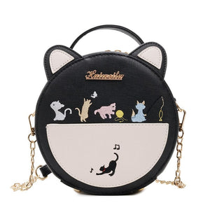 Sac à bandoulière rond tête de chat ROUNYKAT™ Mini sacoche kawaii avec oreilles cousues, sac 
