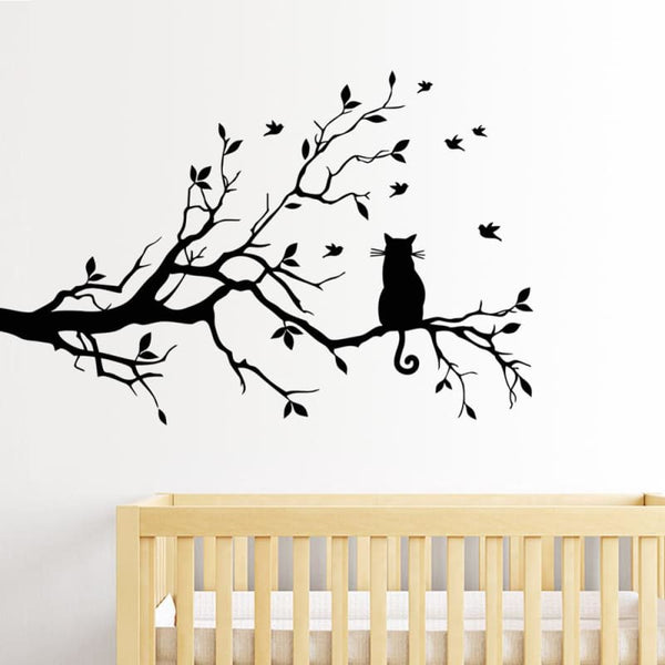 Sticker mural décoratif chat sur branche