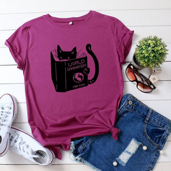T-shirt coton Chat qui domine le monde SULVYKAT™ t-shirt, t-shirt chat, monde, vêtements